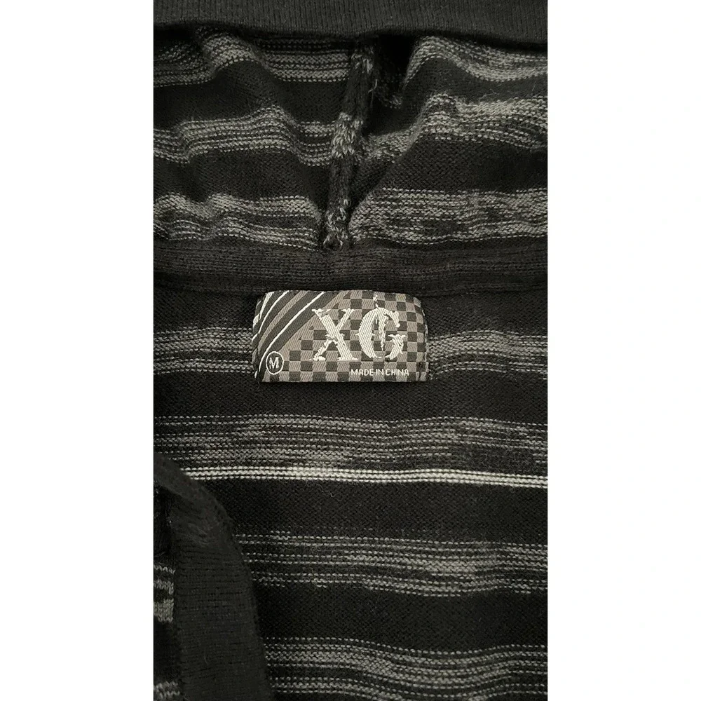 XG‎ Premium Quality V-Neck Button Up Hooded Black Mens Sweater Size Medium